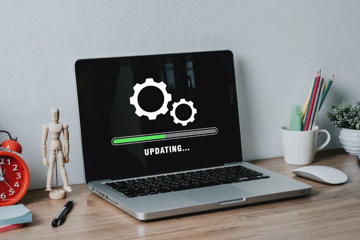Laptop showing an update in progress